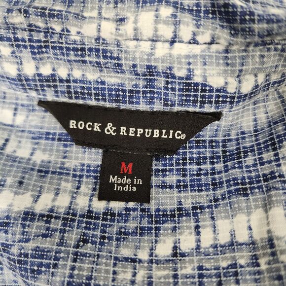 Rock & Republic Womens Tunic Top Medium Blue Button Long Roll Tab Sleeve Printed - Picture 7 of 8